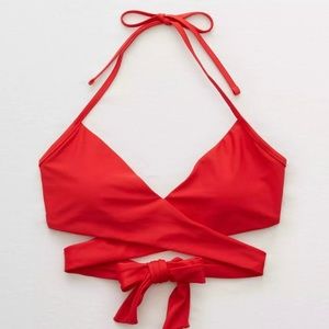 Aerie wrap halter bikini top color red
